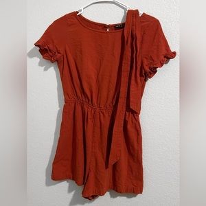 Shein Ruffle Trim Split Back Self Belted Romper